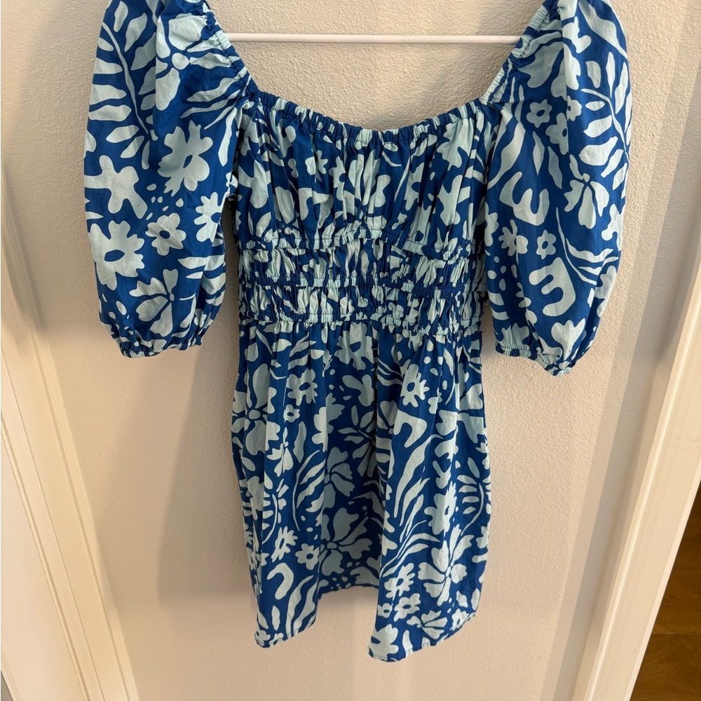 Faithfull the Brand Blue and White Mini Dress